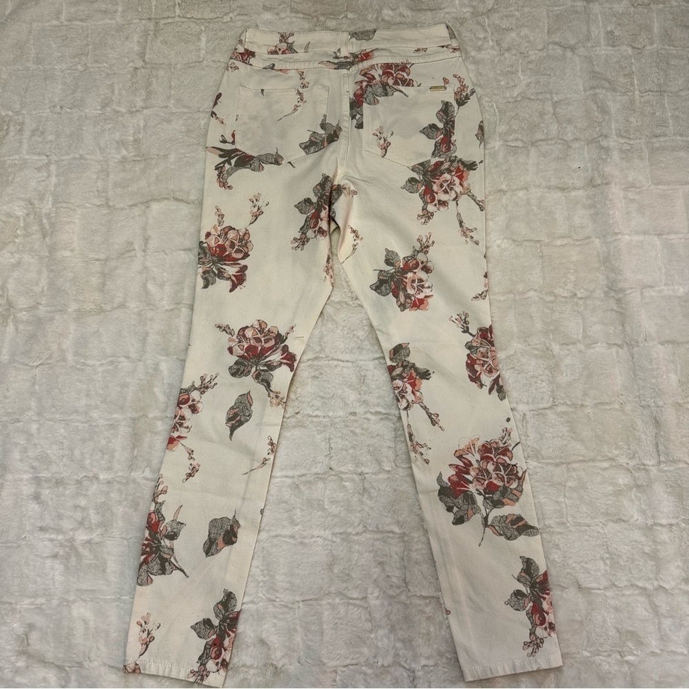 G.I.L.I. Ankle Jeggings Cream Denim Floral Size 2 Dual Stretch Jeans 27" inseam - Picture 9 of 17